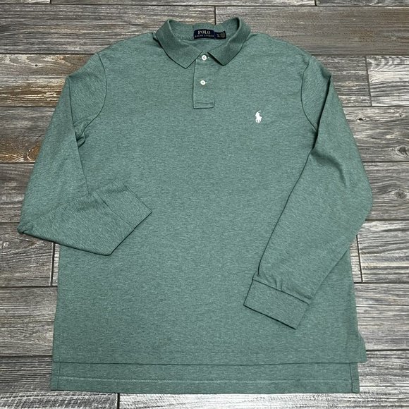 Polo Ralph Lauren L/S Shirt Men's Size XL Heathered Green White Pony Smooth - Picture 2 of 10
